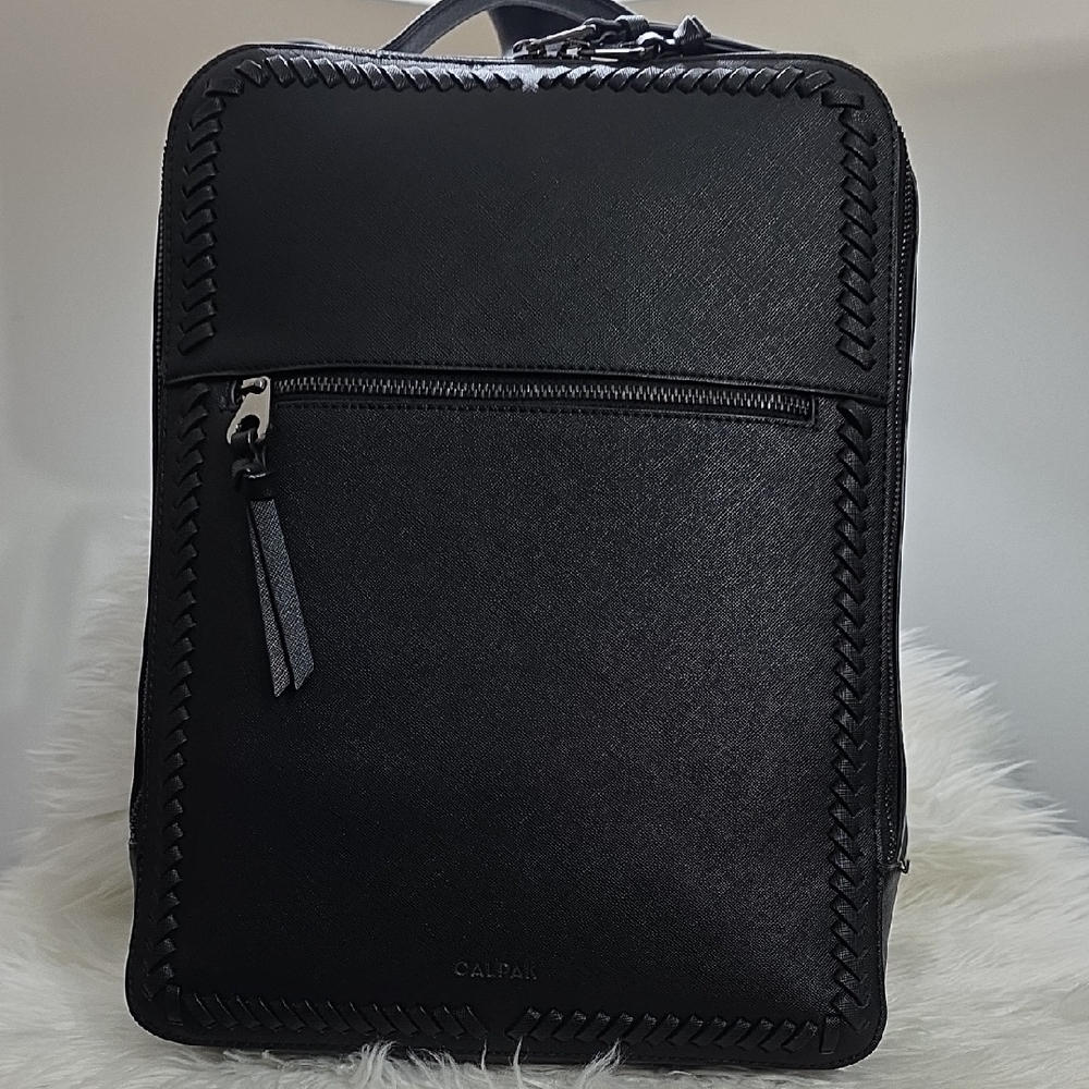 Calpak 15" Black Kaya Backpack with Braided Detail and Gunmetal Finish